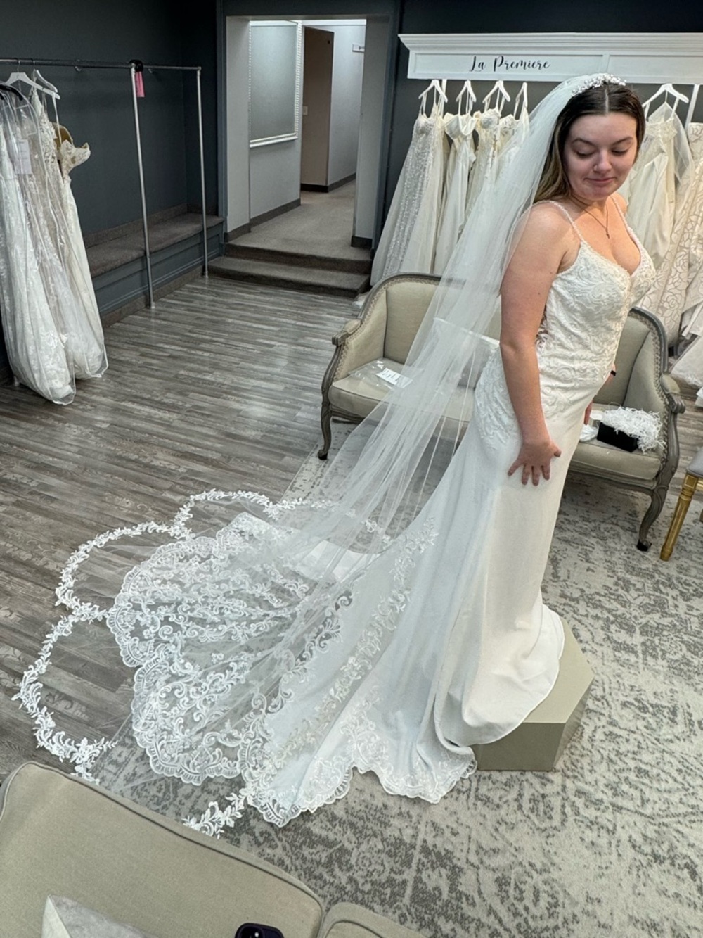 Mori Lee White Lace Bridal Gown WITH Long Scalloped Veil